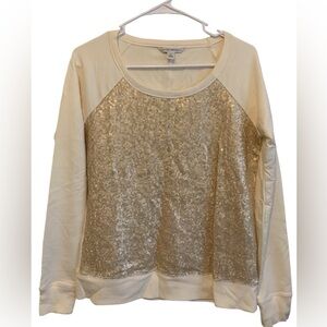 ✨ Banana Republic cream gold sequin long sleeve soft comfy fancy sweater top